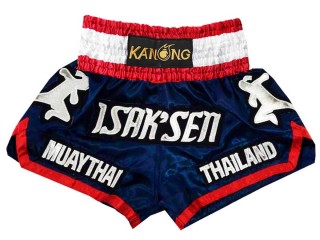 กางเกงมวยไทยปักชื่อสีกรม ลายนักสู้ : KNSCUST-1169